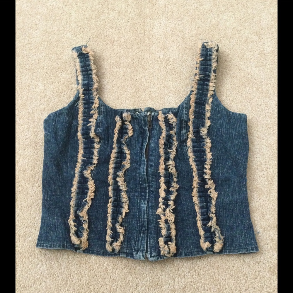 SINGLE VINTAGE DENIM JEAN ZIP AND LACE UP TANK TOP 10